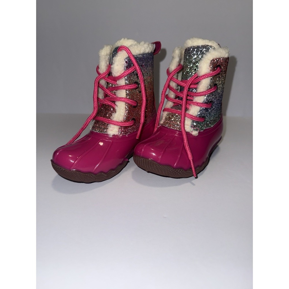 Adrienne Vittadini Bambini Girls Rain Boots 8 Fuchsia Pink Glitter Fur Snow NEW